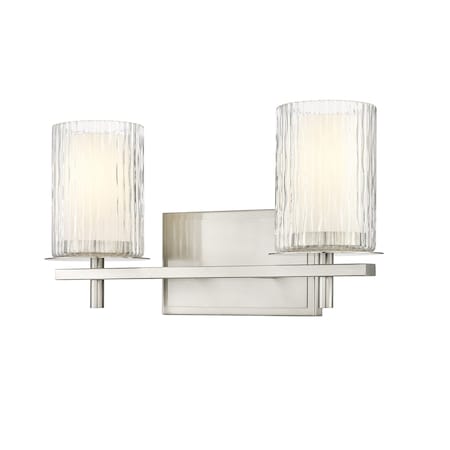 Z-Lite Grayson Vanity, 2-Light, 16 In.W x 5.75 In.L x 8.5 In.H, Brushed Nickel/Clear + Etched Opal 1949-2V-BN